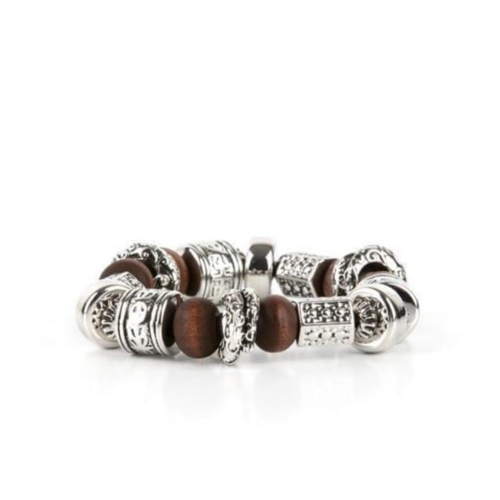 Paparazzi Silver and Brown Beaded Bracelet Exploring The Elements Fashion Jewels